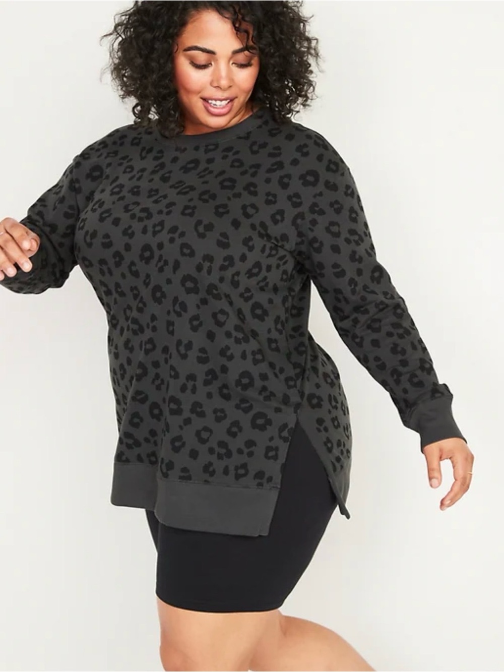 Old Navy Dark Gray Leopard Print Pullover Sweatshirt Cotton